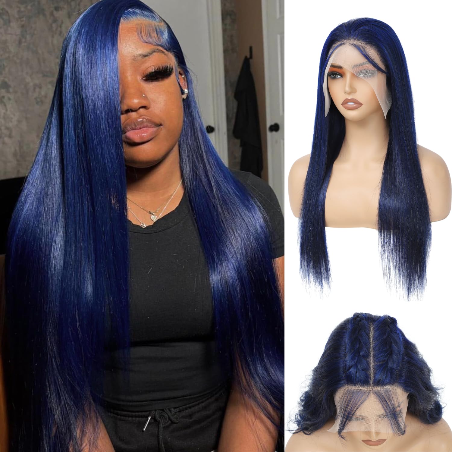 Amazon.com : Syrenlore Dark Blue Wig 13x6 Straight Lace Front Wig